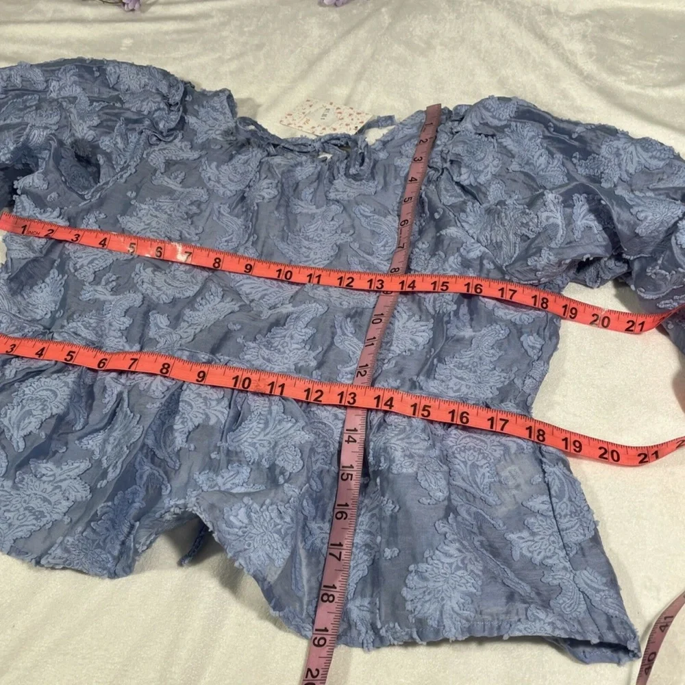NWT Free People [ Small ] Calli Balloon‎ Sleeve Top in Bluemoon Quartz